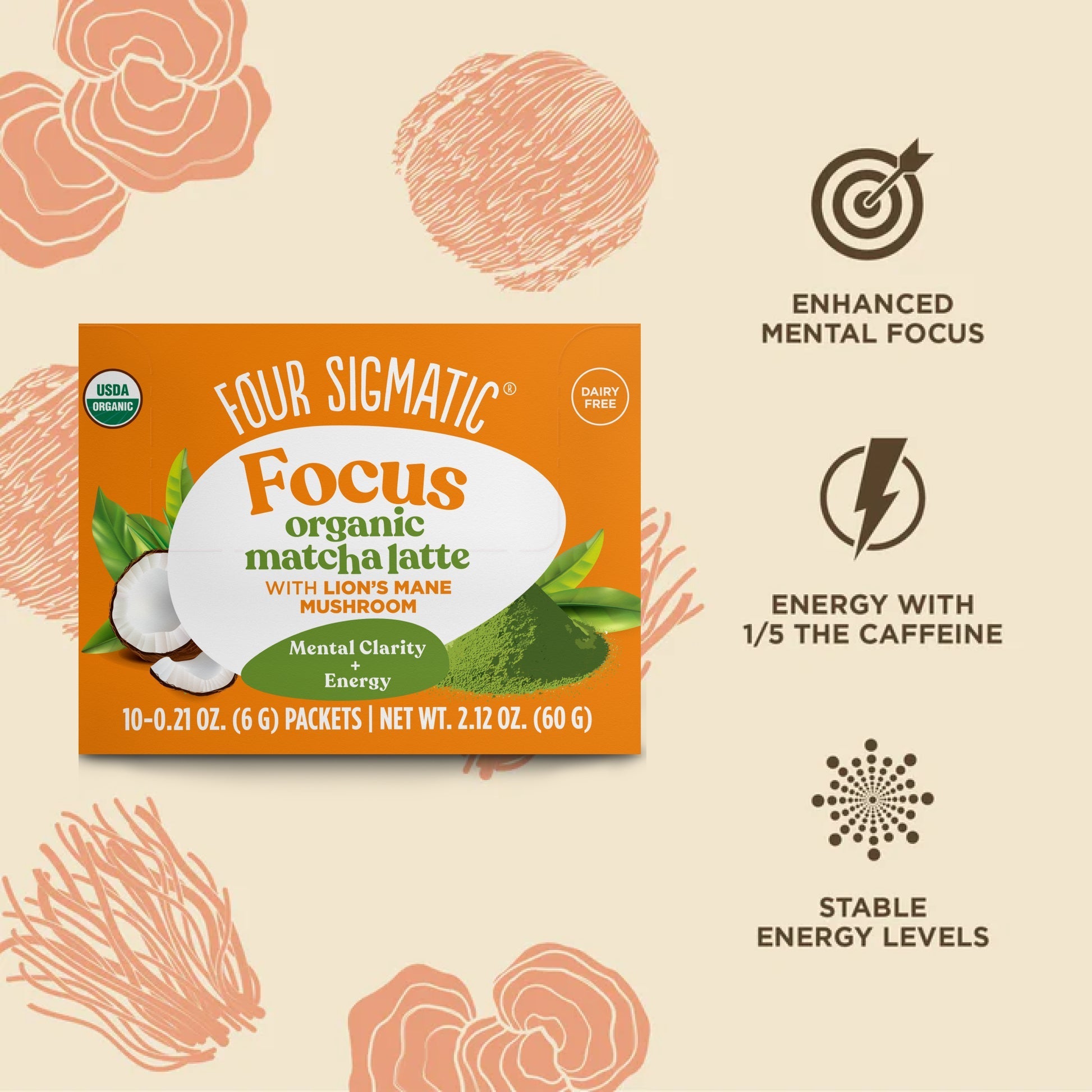 Focus Matcha Latte, Packets - Mushroom Coffee